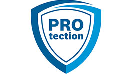 A blue shield with the word "PROtection" in the center.