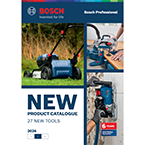 A catalog cover from Bosch Professional shows new tools, including lawn mowers and power tools in blue.