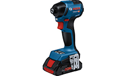 A blue Bosch Professional cordless screwdriver stands on a white background.