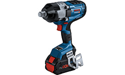 A blue Bosch Professional cordless screwdriver lies on a white background.