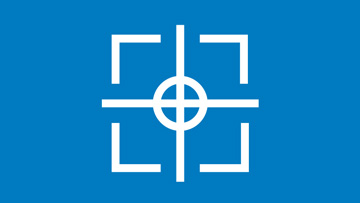 A white target cross on a blue background.