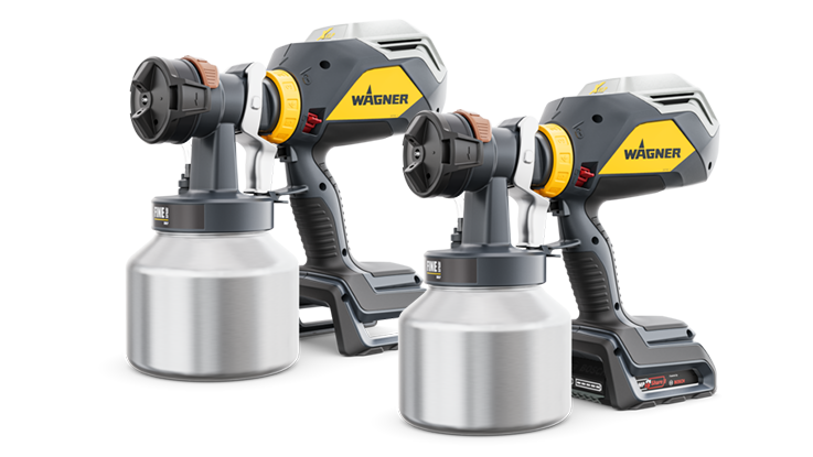 Two Wagner Professional paint sprayers with silver containers.