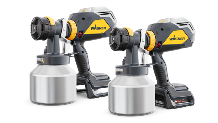 Two gray Wagner color spray devices with silver containers.