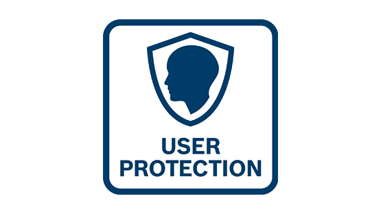 Sign with blue protection symbol and the words "USER PROTECTION".