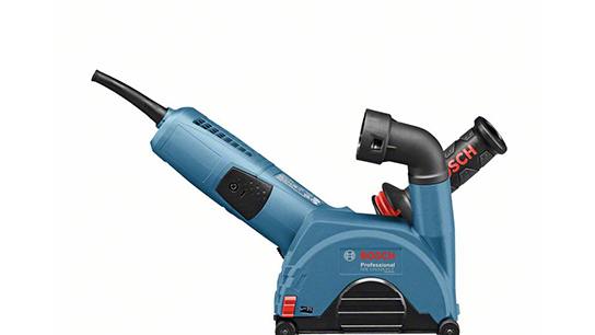 A blue Bosch Professional tool grinder lies on a white background.