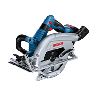 Bosch Professional circular saw in blue and silver on a neutral background.