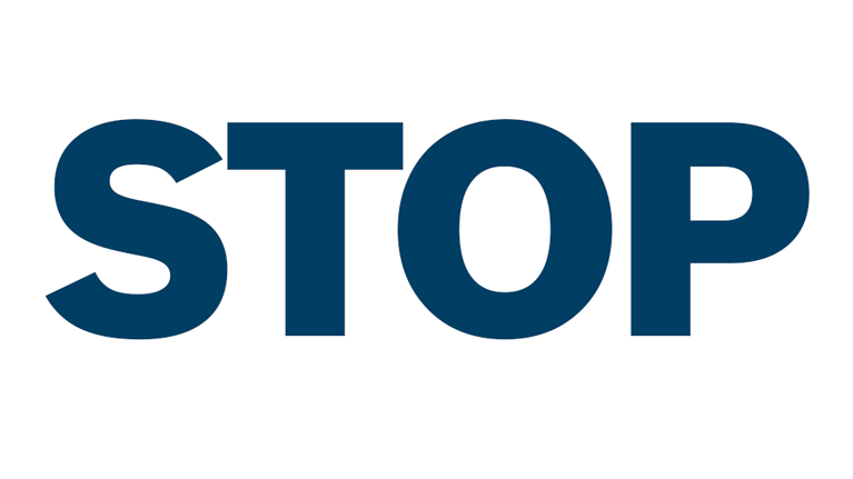 A blue inscription "STOP" on a white background.