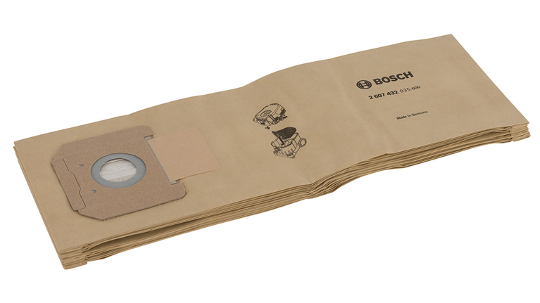 Bosch Professional dust bag in brown packaging, folded.