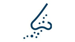 A stylized blue nose print with dots underneath.