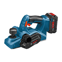 Planers Blue Bosch Professional cordless planer with handle and dust extraction.