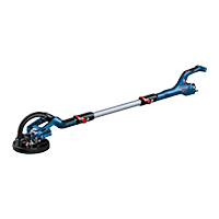 A blue Bosch Professional angle grinder lies on a black background.