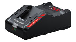 A black Bosch Professional battery charger with red accents.