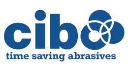 Cibo logo in blue with the text "time saving abrasives".
