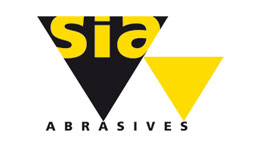 Logo of Sia Abrasives in yellow and black with geometric shapes.