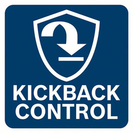 Bosch Professional logo with blue background and kickback control.